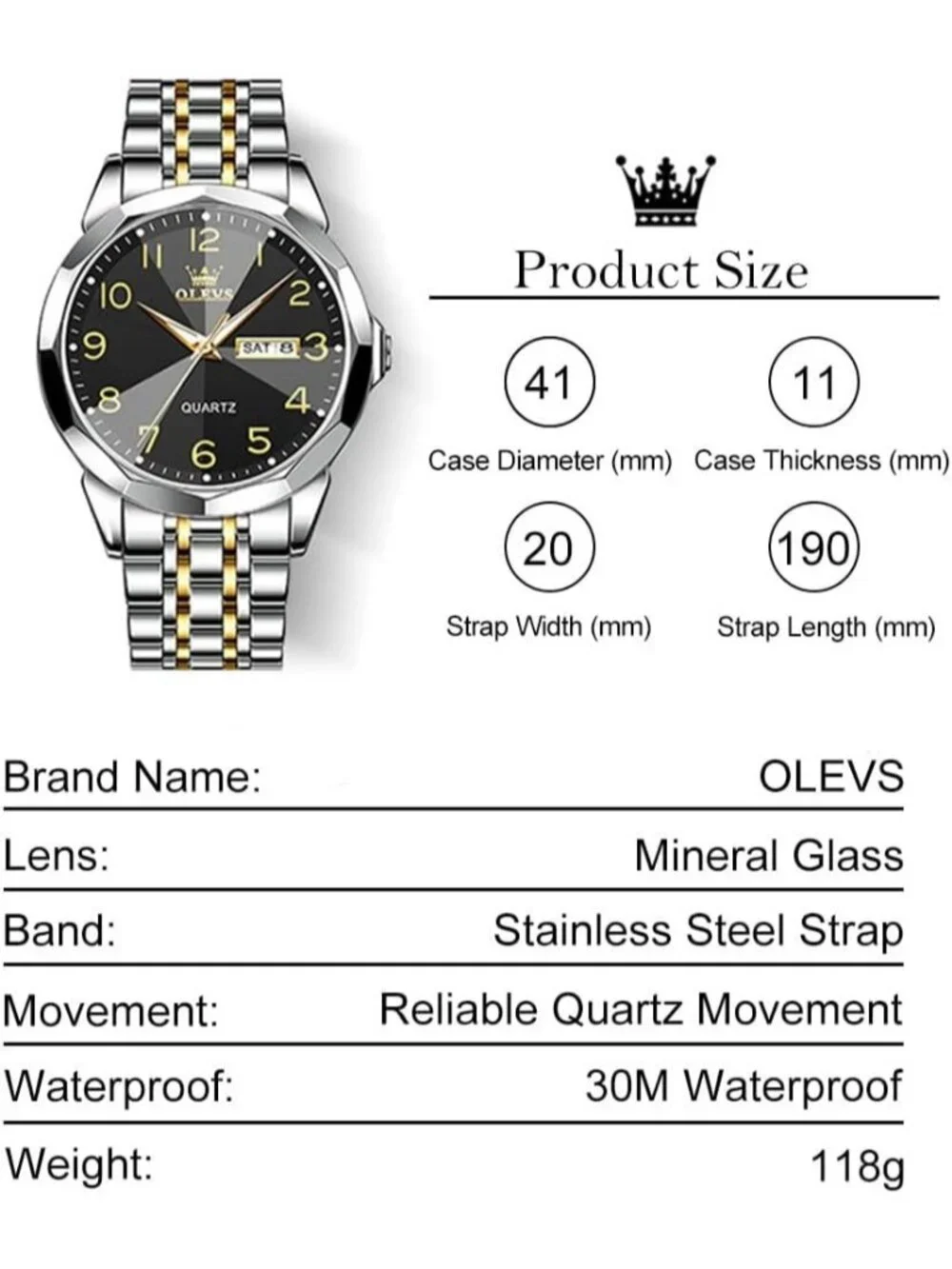 Men's Silver Gold Stainless Steel Analog Quartz Classic Waterproof Round Watch